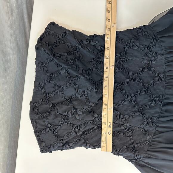 Vintage 80s Midnight Glo Strapless Corset Dress S Black Chiffon Prom Fairy Goth - Picture 12 of 13